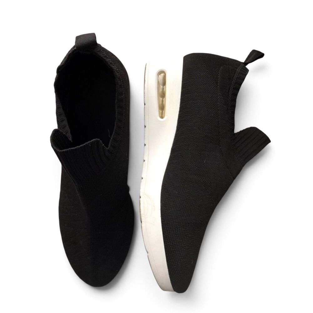 dkny angie womens size 9 m black knit slip on wedge sneakers stretch comfort